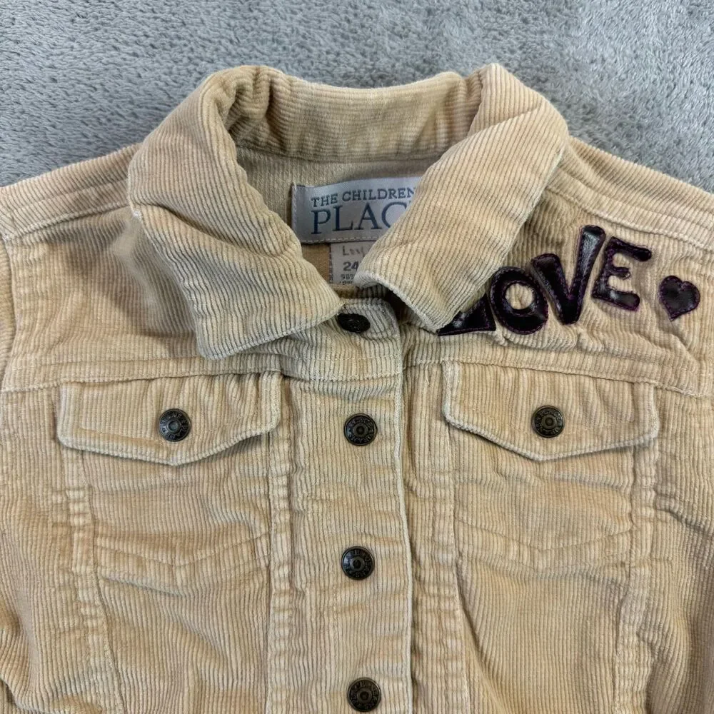 The Children's Place Jacket Kids 24 Months Brown Corduroy Love Flower Heart Cute